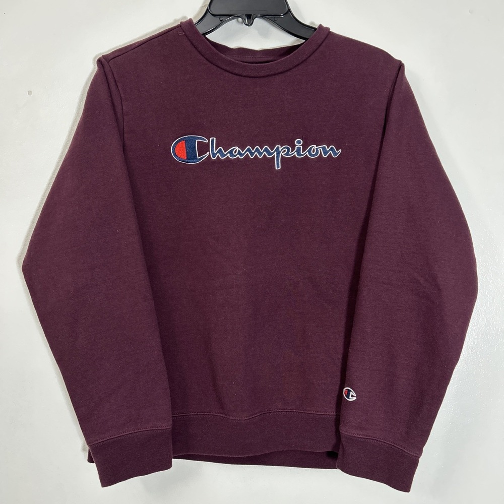 Champion Youth XL Stitched Crew Neck Long Sleeve Sweatshirt Burgundy Logo‎ 6356